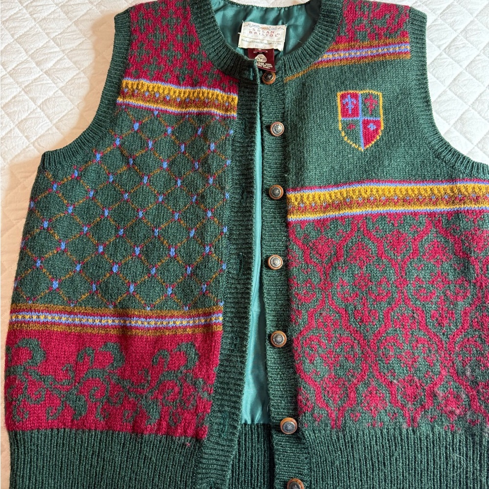 Susan Bristol Green and Red Women's Wool Vest